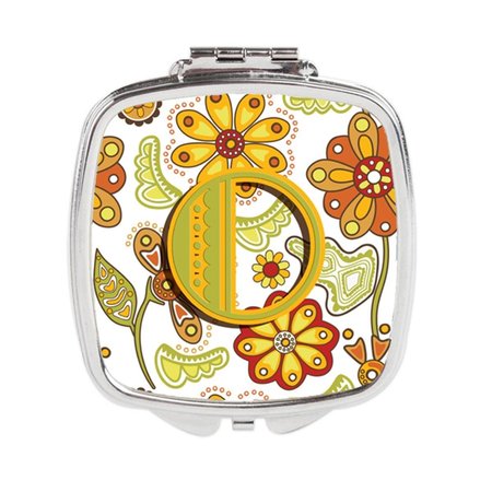 CAROLINES TREASURES Letter O Floral Mustard and Green Compact Mirror CJ2003-OSCM